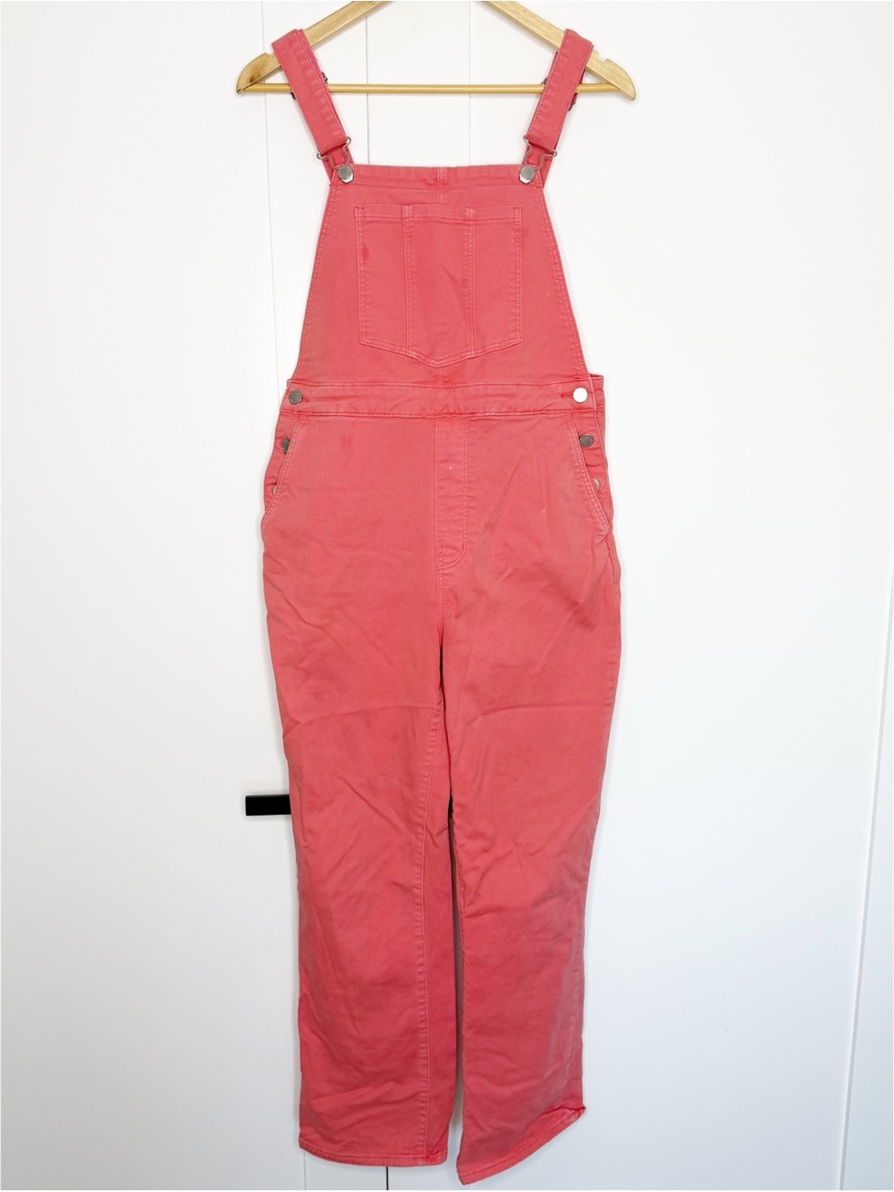 Rollas Original High Rise Straight leg Denim Overalls 29 8 coral pink utility - Picture 2 of 13